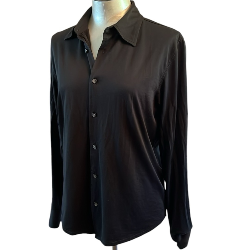 Express Womens Knit Button Down Shirt Black LonG Sleeves super soft size Small